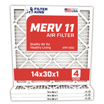 Filter King 14x30x1 Air Filter | 4-PACK | MERV 11 HVAC Pleated A/C Furnace Filters | MADE IN USA | Actual Size: 13.5 x 29.5 x .75"
