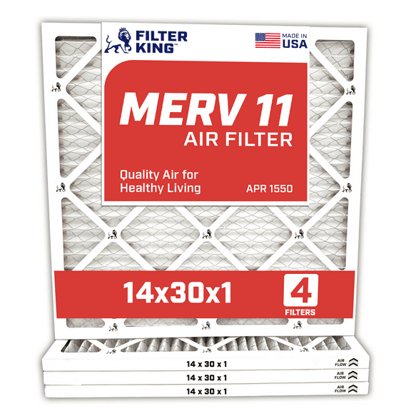 Filter King 14x30x1 Air Filter | 4-PACK | MERV 11 HVAC Pleated A/C Furnace Filters | MADE IN USA | Actual Size: 13.5 x 29.5 x .75"