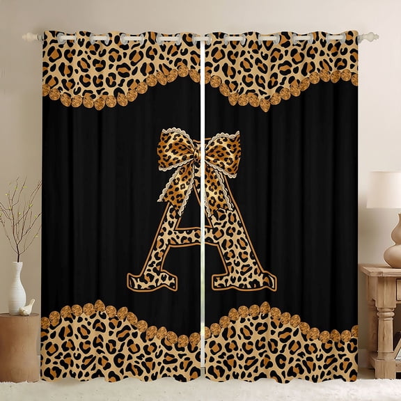 Erosebridal Fashion Women Letter A Theme Black Out Curtains,Kids Leopard Print Bows Curtains Pack of 2 (42x63 Each) For Cheetah Lovers
