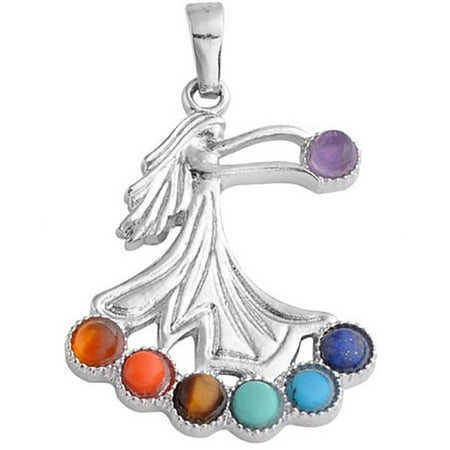 - 7-Stone Chakra Healing Point Rieki Bead Gemstone Pendant Fit Necklace Dancing Angel by Donna Bella, QNE29901