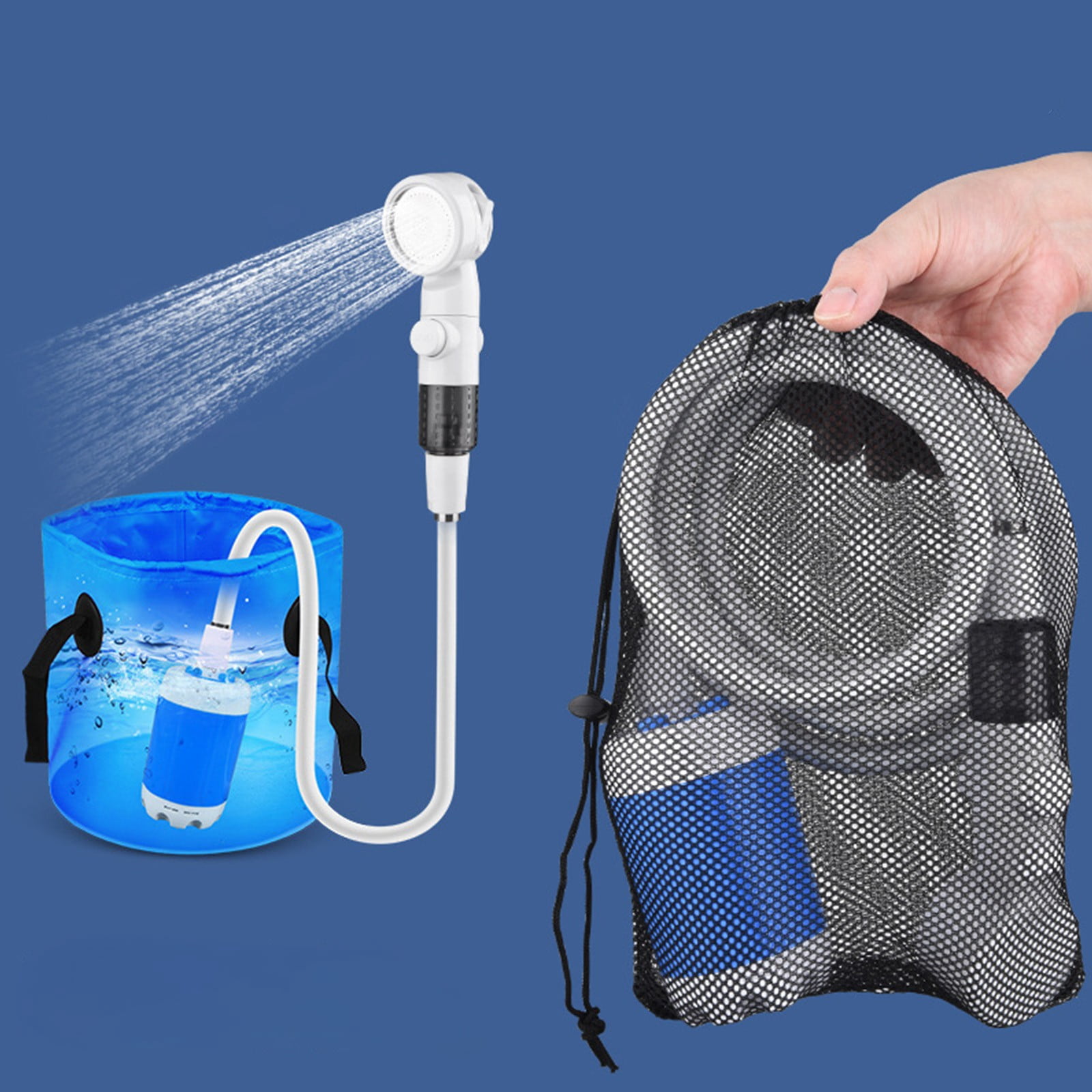 Tuvgenk Rv Camping Shower Portable Water Pump White Plastic Detachable Shower Head Outdoor Shower for Hiking Beach, Travel