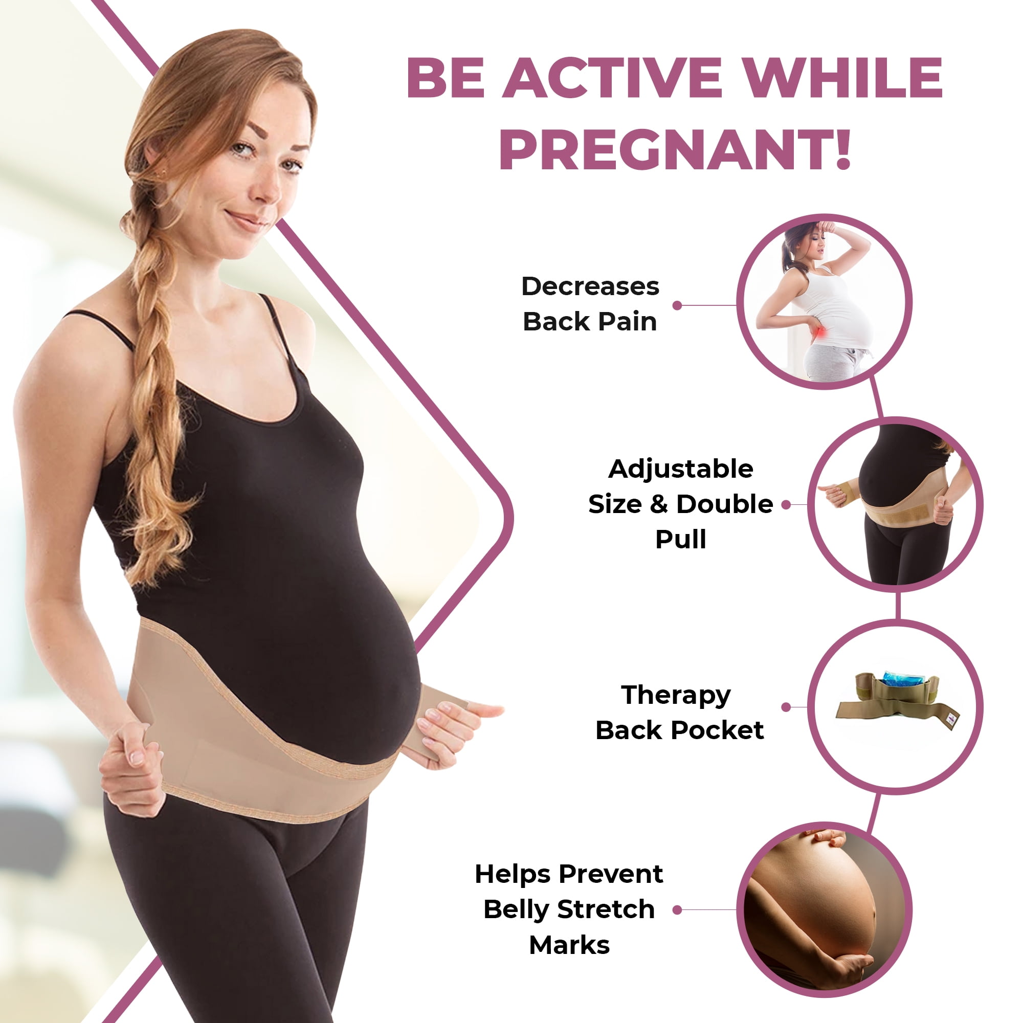 GABRIALLA Elastic Pregnancy Belly Band for Pregnant Women, Adjustable Maternity Belt, MS-96 (Beige, Medium)