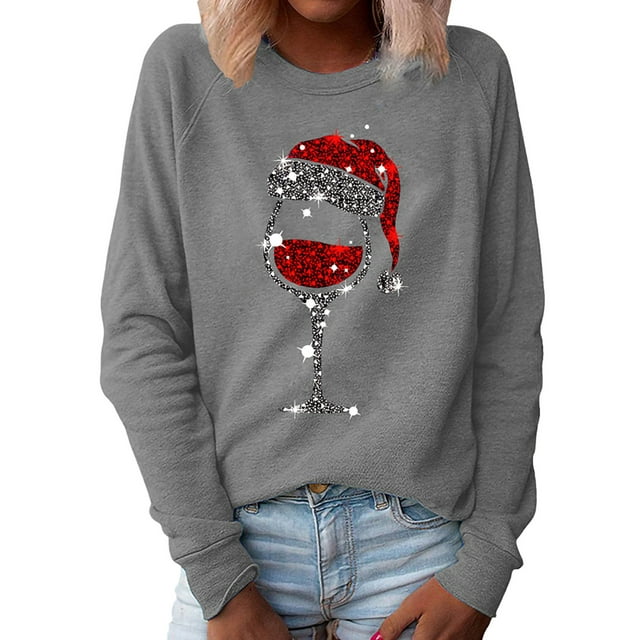 Innerwin Pull Col Rond Dames Chandail en Molleton de Noël Usage Quotidien Manches Longues Coupe Ample Gris TG