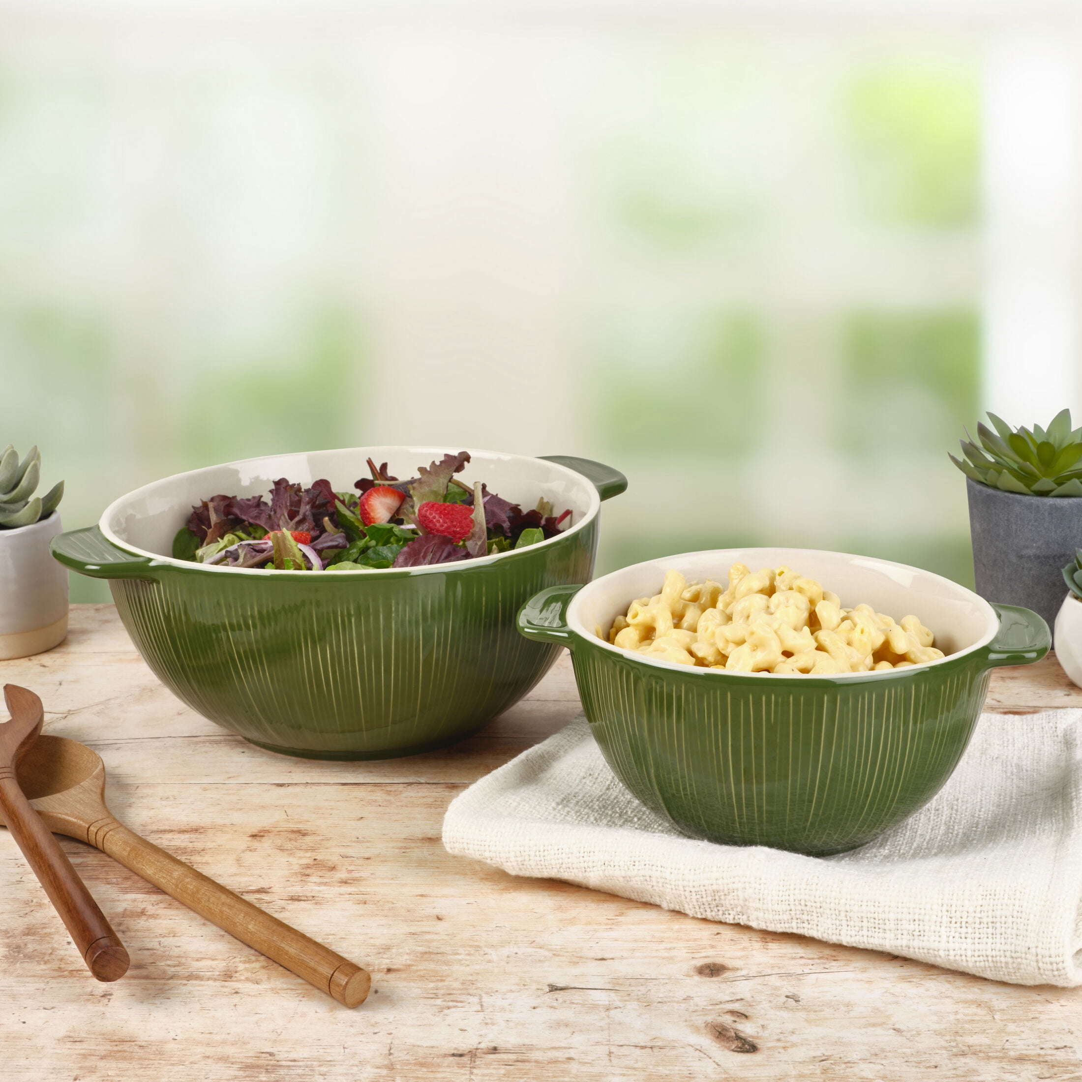 Fitz and Floyd Sicily Green Serving Bowls (Set of 2)