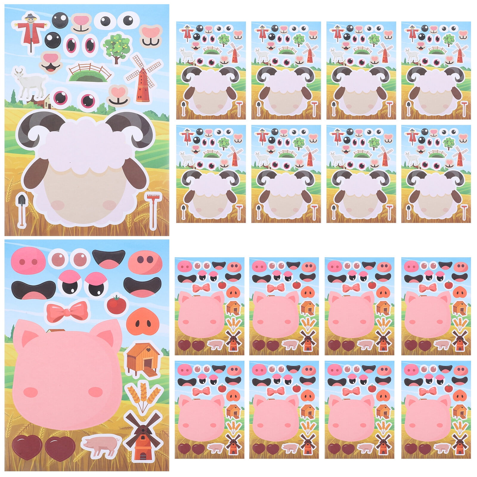 Farm animal stickers 12pcs Animals Makeaface Stickers Diy Self