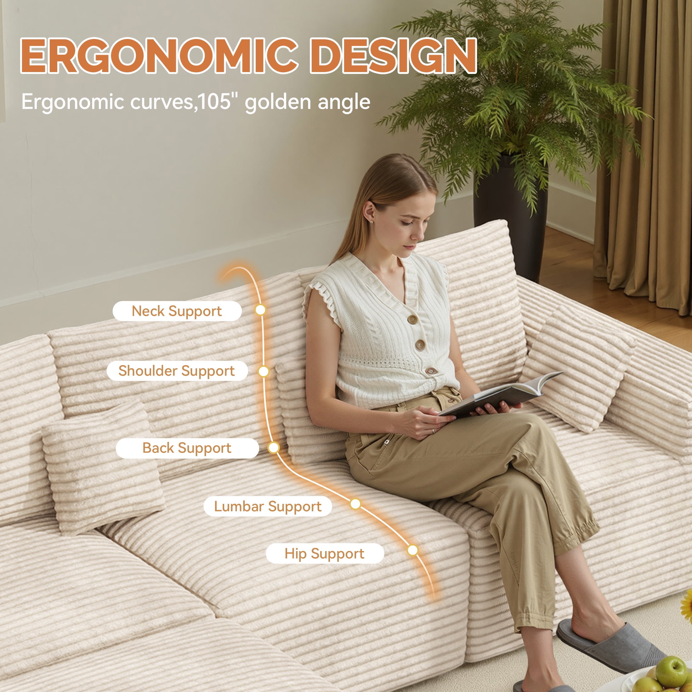 Daluvenix 113" Modern Modular Sectional Sofa Bed 6 Seater Boneless Couch Sofas Set Convertible Corduroy Cloud Couches for Living Room