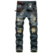 LOVZFMLL Jeans Men's Casual Cotton Straight Ripped Hole Trousers Jeans Pants Full Length Pants