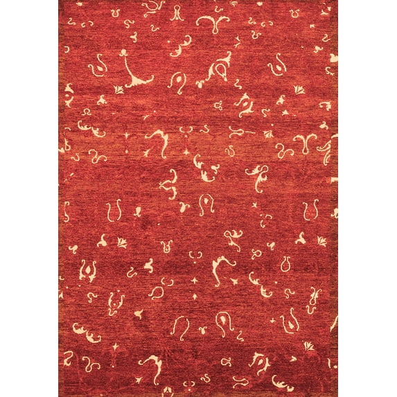 Ahgly Company Indoor Rectangle Abstract Orange Modern Area Rugs, 2' x 5'