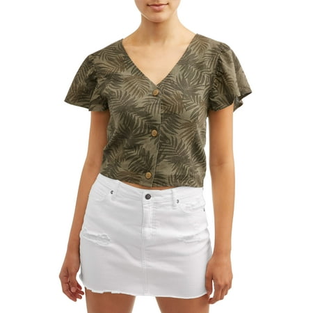 Vanilla Star Juniors' Button Front Flutter Sleeve Top