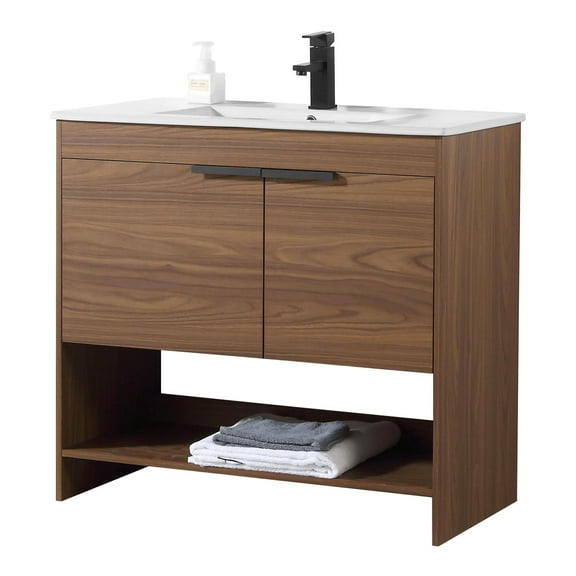 Fine Fixtures Phoenix 36 in. W x 18.5 in. D x 33.5 in. H Bathroom Vanity in Walnut with White Ceramic Sink (Full Assembly Required)