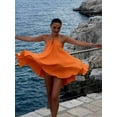 thumbnail image 3 of Burnt Orange Womens Loose-Fit Halter Mini Dress With Tie Front And Backless Design, 3 of 6