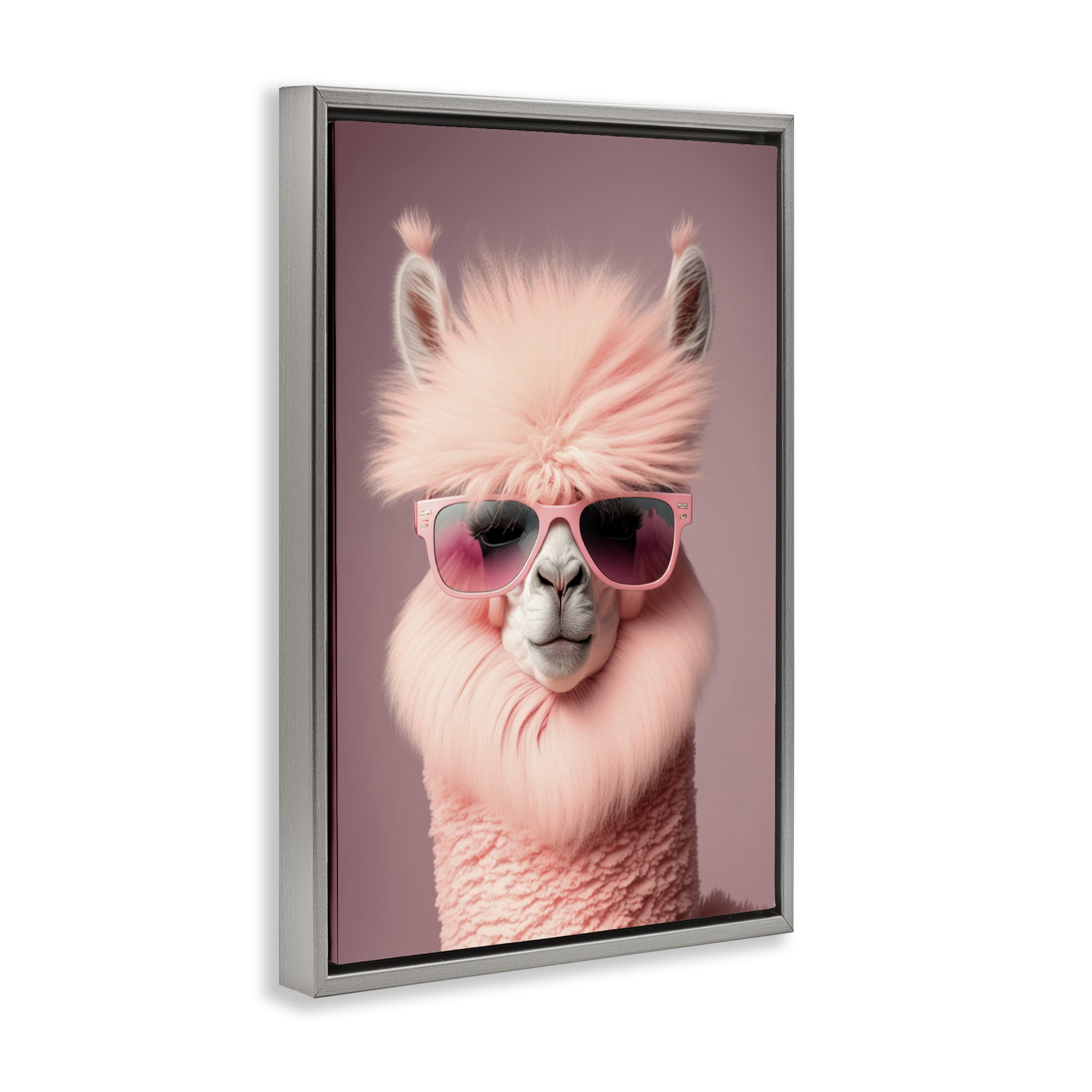 Stupell Industries Fluffy Pink Glam Alpaca Animals & Insects Painting Gray Floater Framed Canvas Art Print Wall Art, 21 x 31