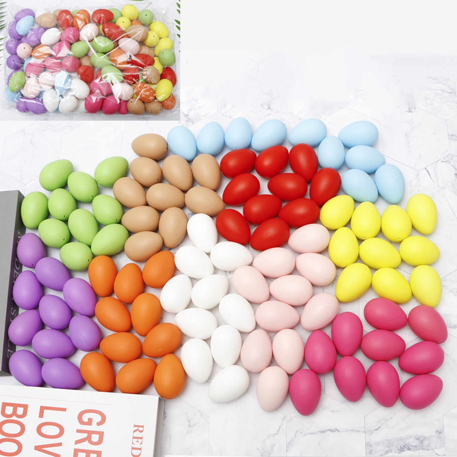 Opvise 1 Set Easter Eggs Random Color Smooth Surface Realistic Reusable 100 Pieces DIY Colorfast Create Atmosphere Easter Eggs Pendants Easter Supplies A