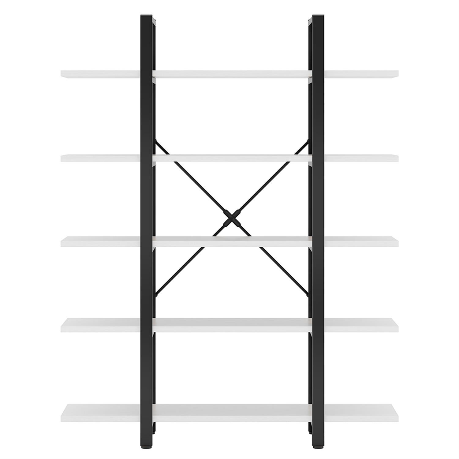 Demi Bonn 5 Tier Bookshelf, Bookshelves, Open Etagere Bookcase Shelf Storage Organizer, Free Standing Storage Shelving Unit for Bedroom, Living Room and Home Office, White & Black