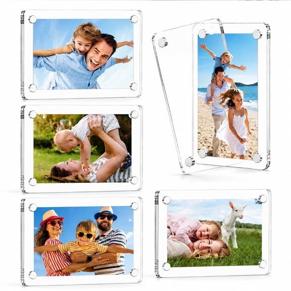 5 Pack 4x6 Inch Scalloped Acrylic Magnetic Picture Frame, Double Sided Clear Refrigerator Magnet Photo Frame, Reusable Transparent Polaroid Frame, Aesthetic Wall & Fridge Decor for Home, School