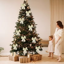 10PCS 5.1x4.7in Layered Christmas Bows, Polyester Linen Ribbon Decor for Tree Wreaths, Gift Wrapping & Stair Railings