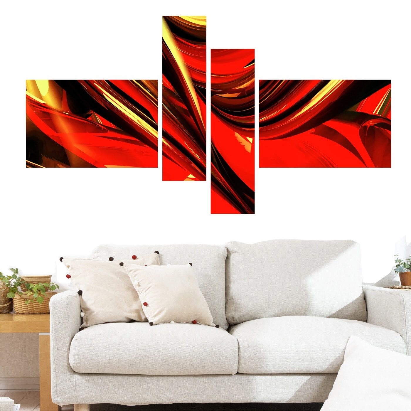 Design Art Fire Lines Red Abstract Digital Canvas Art, 4 Panels, 60" x 32"