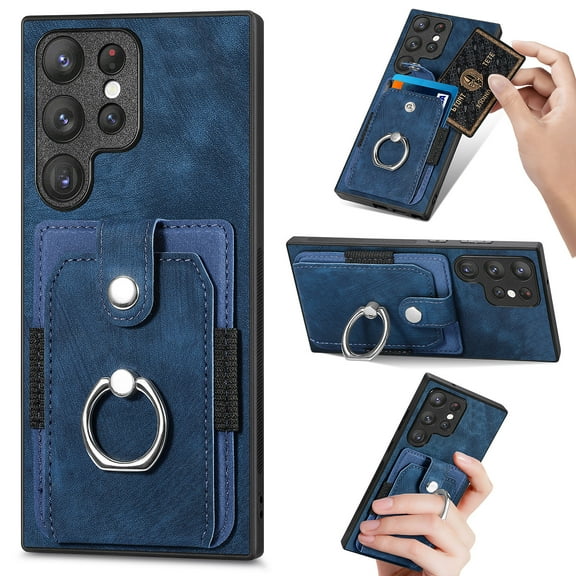 Mantto for Samsung Galaxy S20 Plus Back Wallet Case,with Elastic Card Holder,Shockproof PU Leather 360° Rotation Ring Kickstand Support Magnetic Car Mount Phone Case for Women Men,Blue