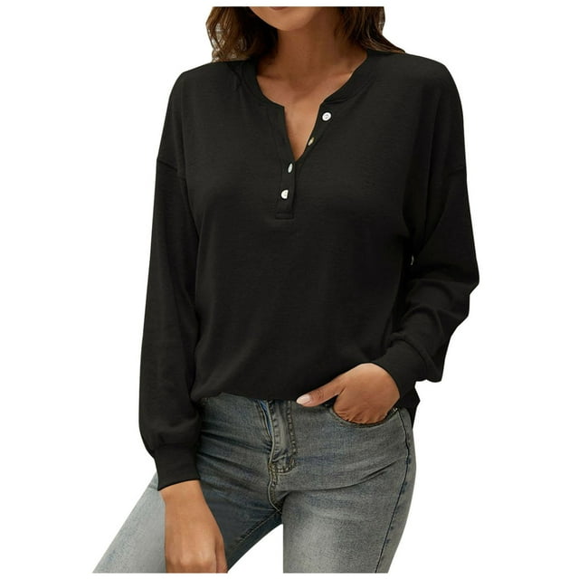 Tops Para Mujer Blusa Casual Elegante Camisas de Manga Larga Camisa de Botón Sólido Con Cuello en V de Moda Odeerbi ODB166854
