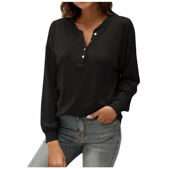 Tops Para Mujer Blusa Casual Elegante Camisas de Manga Larga Camisa de Botón Sólido Con Cuello en V de Moda Odeerbi ODB166854