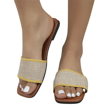 

ZIZOCWA Summer Slides Leopard Print Women Slippers Leather Open Toe Flat Casual Shoes Leisure Sandal Female Beach Flip Flops Big Size Yellow Size8.5