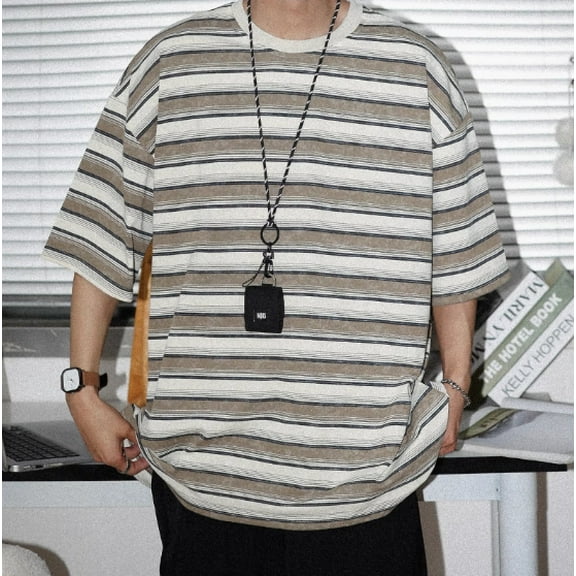 Striped Short Sleeve Loose Fit T-Shirt, Men's