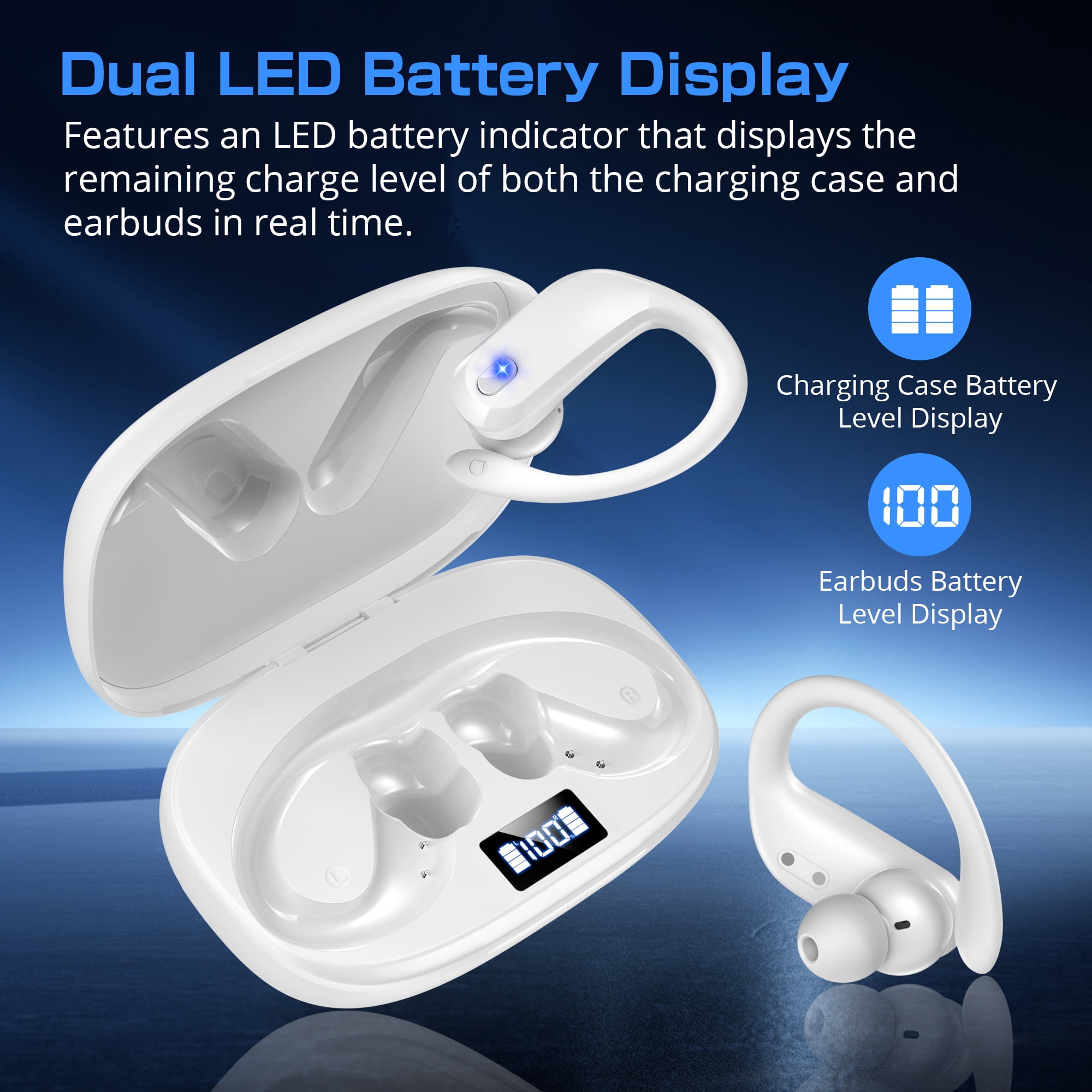 Wireless Earbuds Bluetooth 5.4 Headphones Sport, IPX7 Waterproof Earphones with Earhooks, 80H Playtime, Fast Charging Case, Noise Cancelling Mic, Lightweight Bluetooth Earbuds for Running Gym