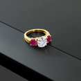 thumbnail image 4 of Gem Stone King 18K Yellow Gold Plated Silver White Moissanite and Red Created Ruby Engagement Ring for Women | 3.90 Cttw | Round 8MM | Gemstone Birthstone | Size 6, 4 of 5