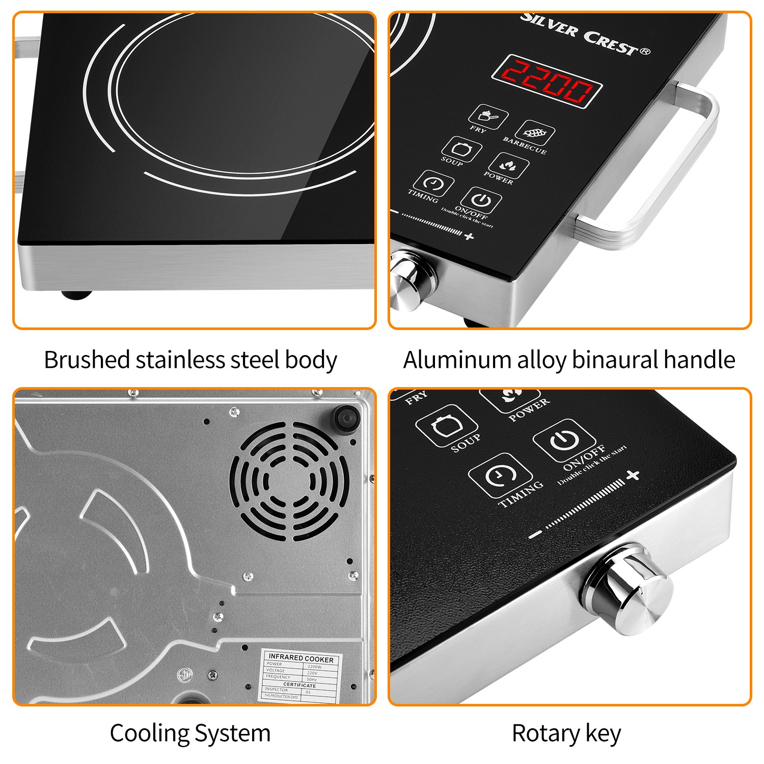 Cikuci Electric Hot Plate Infrared Induction Cooktop Stove, Countertop Burners 2200W Burner Ceramic Glass for Cooking, Overheat Protection
