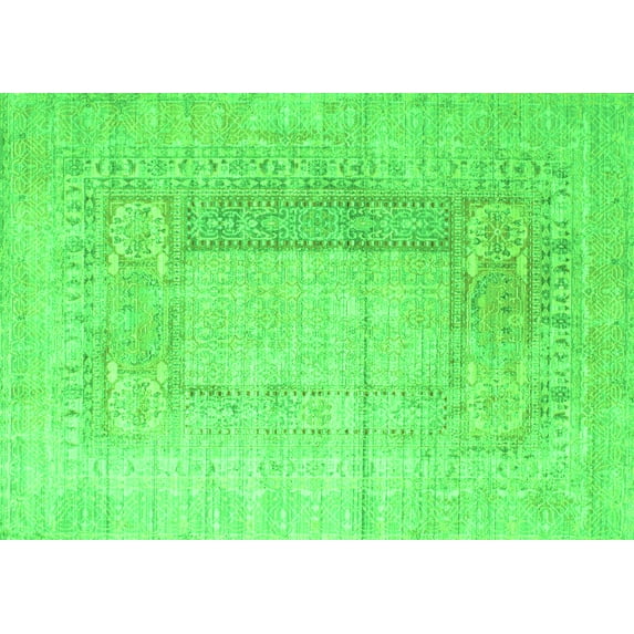 Ahgly Company Machine Washable Indoor Rectangle Abstract Green Contemporary Area Rugs, 7' x 10'