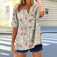 thumbnail image 5 of Uaswgudfs Women Blouses Plus Size Summer Tops Casual Short Sleeve Trendy Asymmetric Patchwork V-Neck Button-Down Blouse for Relaxed Summer Days, 5 of 5
