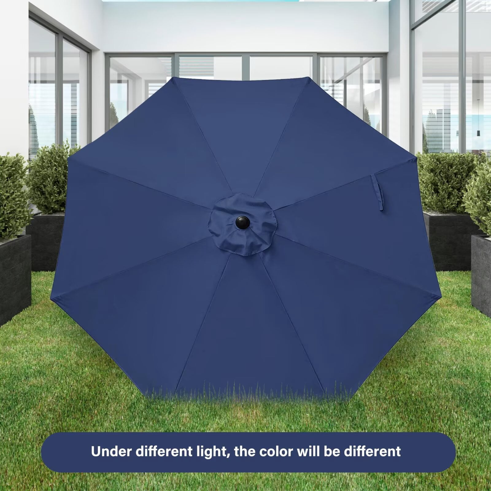 Simple Deluxe 9ft Outdoor Market Table Patio Umbrella with Button Tilt and 8 Sturdy Ribs, Dark Blue, 1 Pack