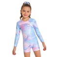 thumbnail image 3 of MEZZALL Outfit Sets Kids Girls Long Sleeve Performance Leotard With Glitter Print And Matching Shorts Hair Scrunchie For Dance Gymnastics Stage Stylish Children Fashion Clothes Sets, 3 of 9