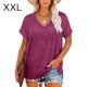 thumbnail image 3 of Qarigey Camiseta de mujer con cuello en V, manga corta de color sólido, blusa dividida de color sólido Prendas para la parte del cuerpo Rojo púrpura XXL, 3 of 6