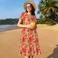 thumbnail image 4 of Lsque Yellow And Red Maple Leaves Print Women's Casual Dress T-Shirt Summer Short Sleeve Scoop Neck Swing Dresses, 4 of 6
