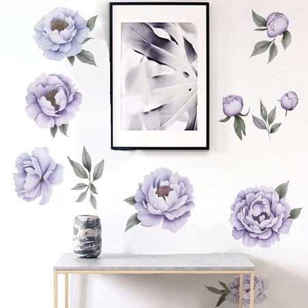 Flowers Wall Stickers Watercolor Peony Floral Wall Decals for Girls Room, A Set of 2 Pattern Peonies Flowers Wall Art Murals Vinyl Blossom Applique for Living Room Bedroom