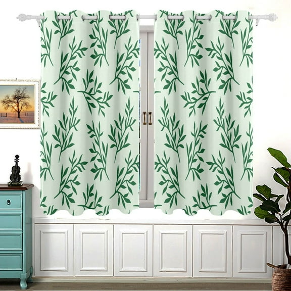 Leaves Green Blackout Curtains Window Grommet Insulated Curtain Bedroom Living Room 54"x55" 2 Panels