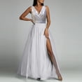 thumbnail image 2 of DHFJKG Formal Maxi Dress Women V Neck Sleeveless Sexy Solid Color Party Prom Dress Split Evening Gown Mesh Layered Trendy Dresses, 2 of 5