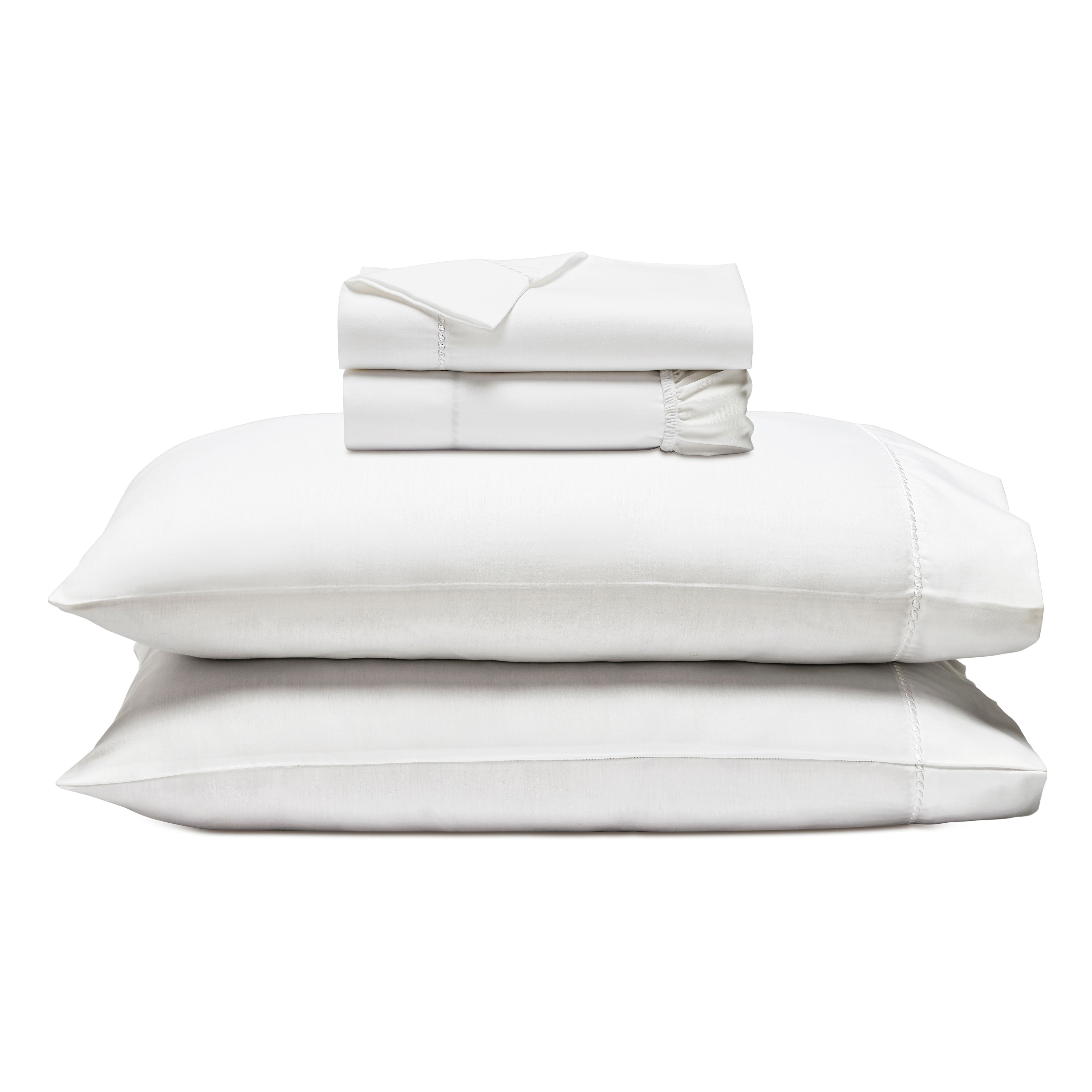 Superior Cotton Blend 600 Thread Count Dash Stitch Hem Sheet Set, Split King, White