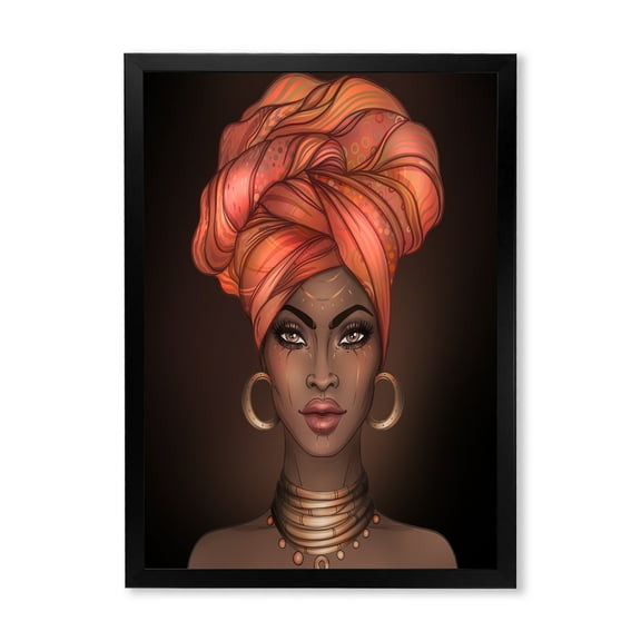 Designart 'African American Woman Portrait with Turban V' Modern Framed Art Print