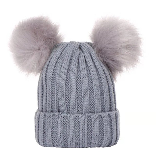 Gorro para padres nuevos, gorro de bebé con rosca de otoño e invierno europeo y americano, gorro tejido con bolas de pelo doble, gorro
