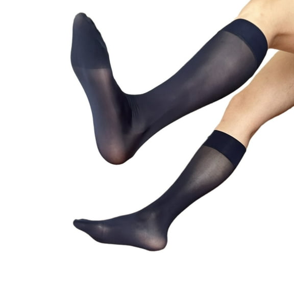 Huhudde Men Thin Business Dress Socks Stretchy Nylon Sheer Knee Highs Dress Socks Over the Calf Dress Socks Sheer Casual Socks