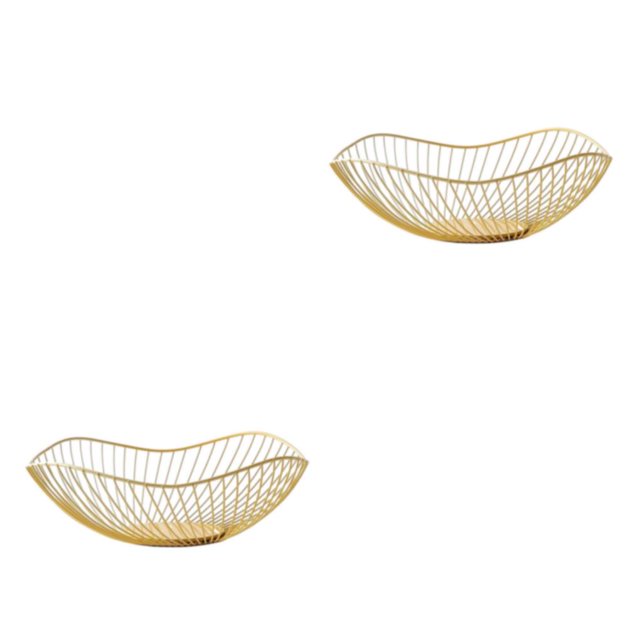 ZheElen Metal Fruit Baskets Exquisite Appearance Sturdy And Durable Multifunctional Large Capacity Open Wire gold Oblique small 2Set