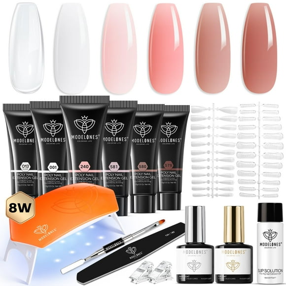 Kit de gel de uñas Poly Modelones de 6 colores con lámpara de 8 W para principiantes