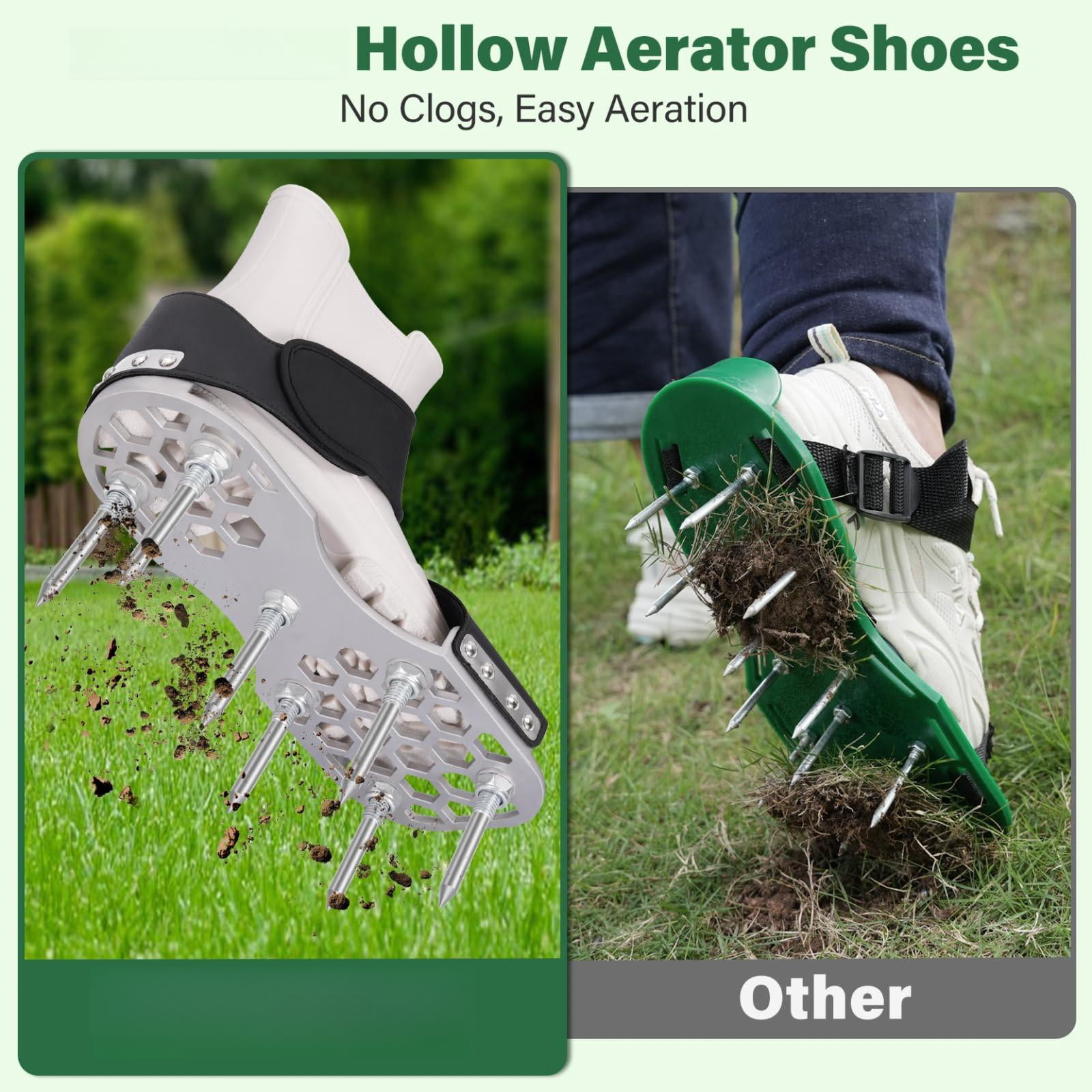 Aerator Shoes  Lawn For Grass With Thickened Metal Base Longer Steel Spike Aeration Adjustable Straps Fully Assembled Aerating Yard - Black