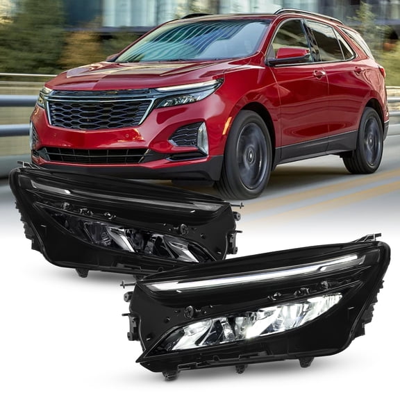 AKKON - Fits 2022-2024 Chevy Equinox LT / RS [FULL LED] Running Turn Signal Chrome Headlights Pair Driver Passenger