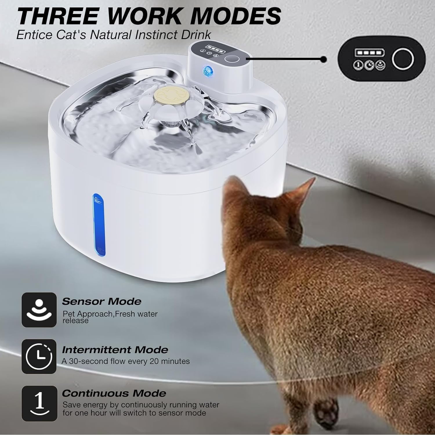 Vinci S6 Cat Water Fountain, 88oz/2.6L Wireless Automatic Cat Fountain with Water Level Window for Cats and Dog with Motion Sensor, Ultra Quiet Battery Operated Pet Water Dispenser with 2 Filters