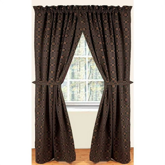 Lover's Knot Jacquard Black and Mustard 84" x 86" Lined Cotton Drapery Panels by Raghu