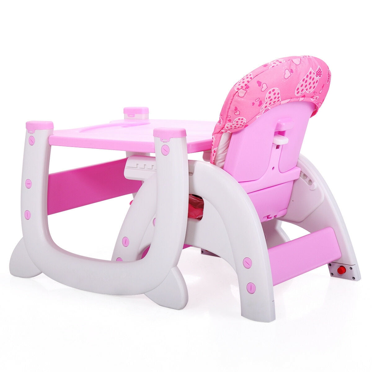 Kepooman 3 in 1 Baby High Chair, Adjustable Convertible Play Seat Booster Toddler with Feeding Tray - Pink
