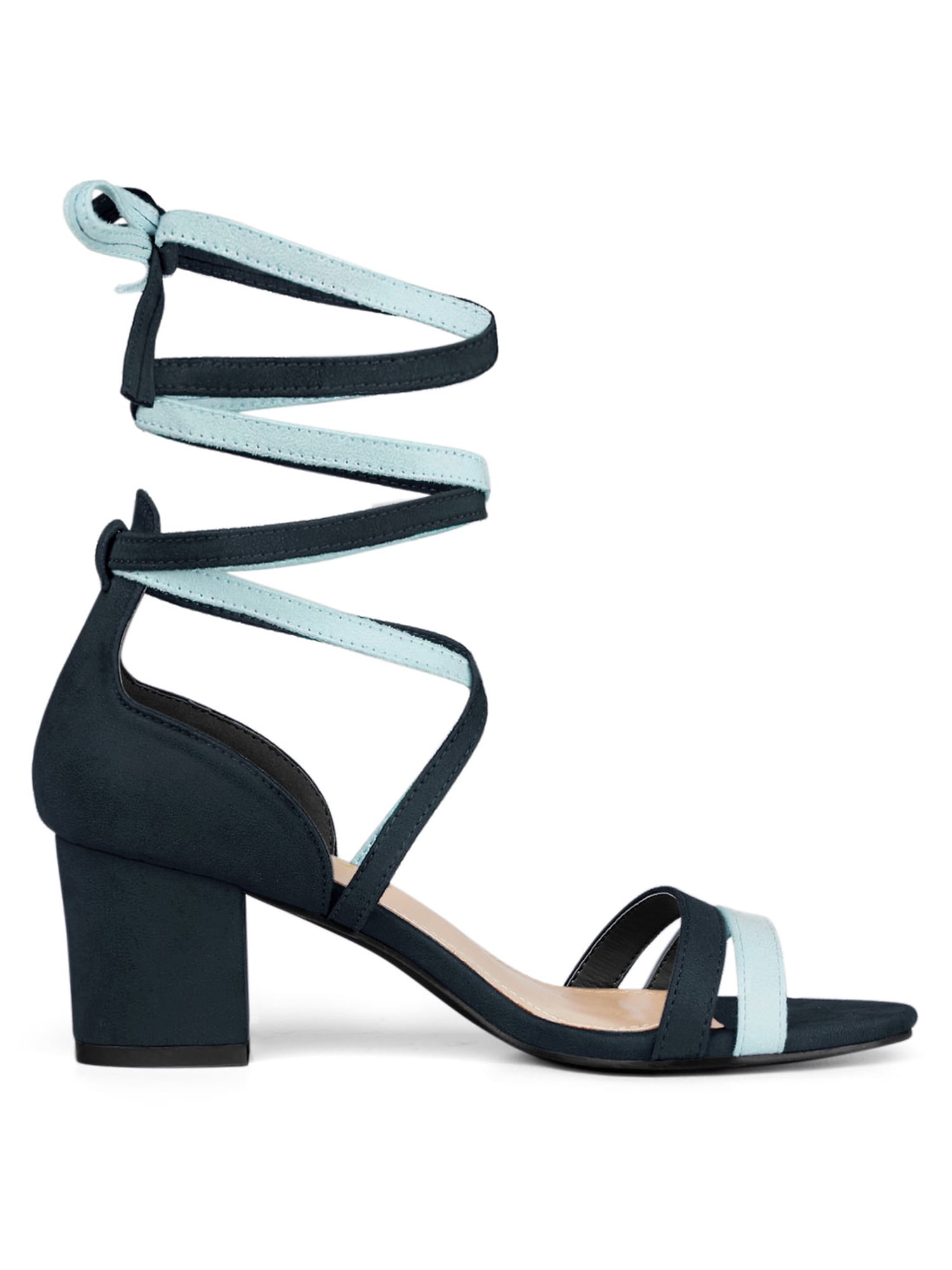 DARING DIVA Women's  Fashion Open Toe Lace Up Color Block Heel Sandals Blue 6